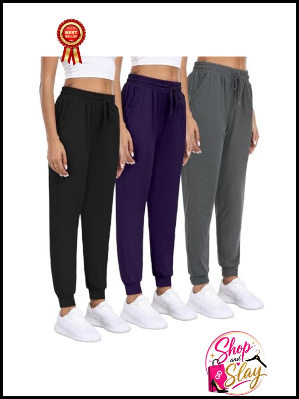 Women's Joggers Sweatpants 3-Pack Drawstring Pockets Polyester Spandex